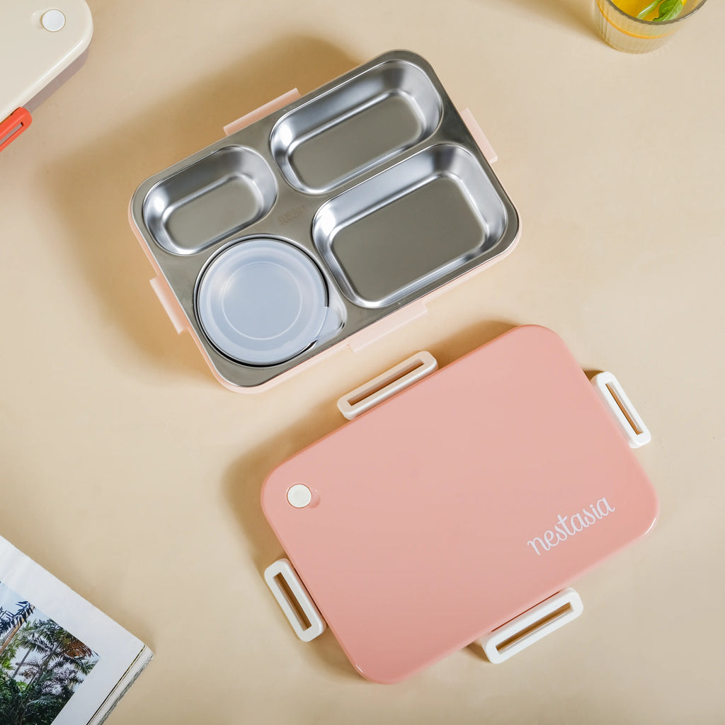 Lunch Box With 4 Compartments Pink 900ml Nestasia