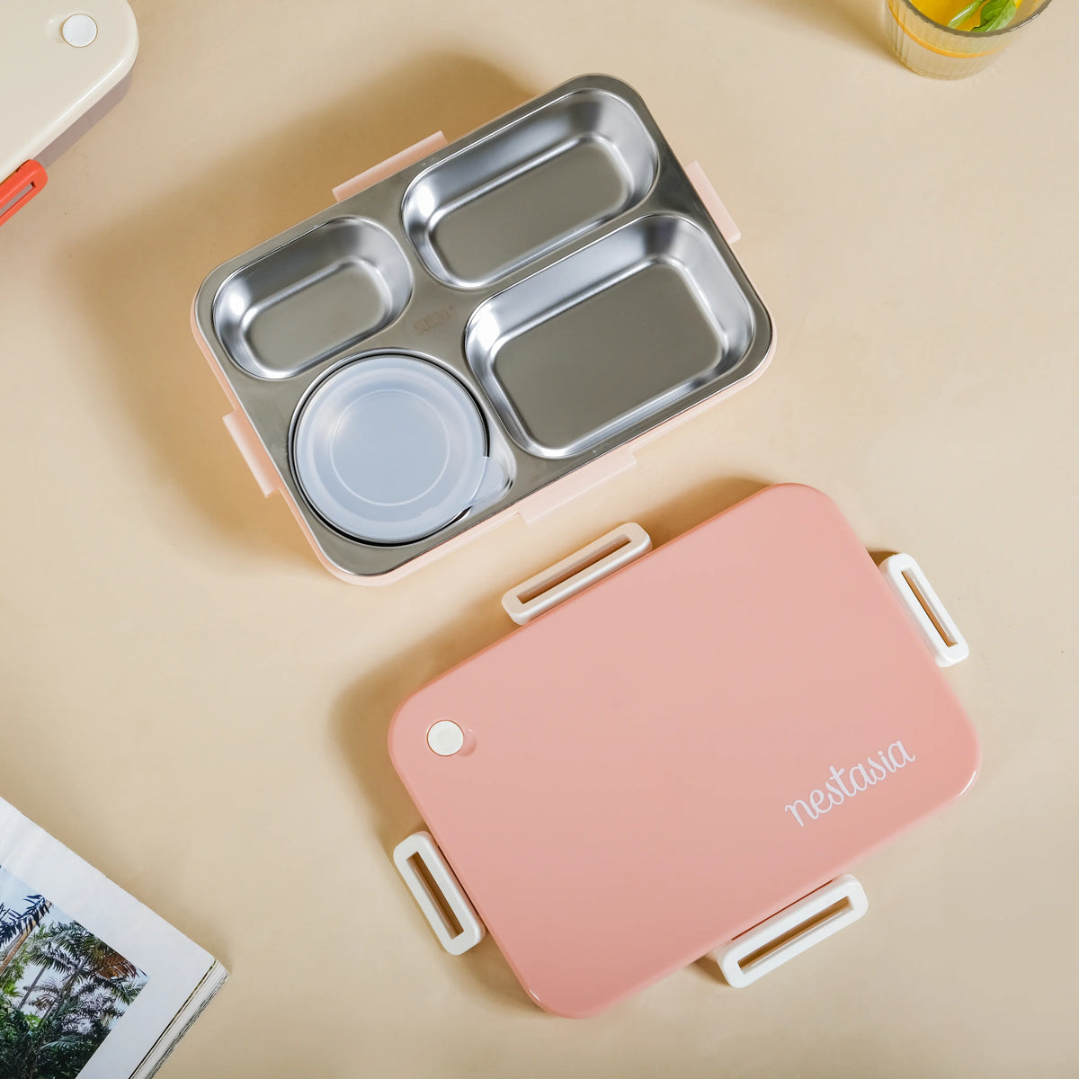 Lunch Box With 4 Compartments Pink 900ml Nestasia
