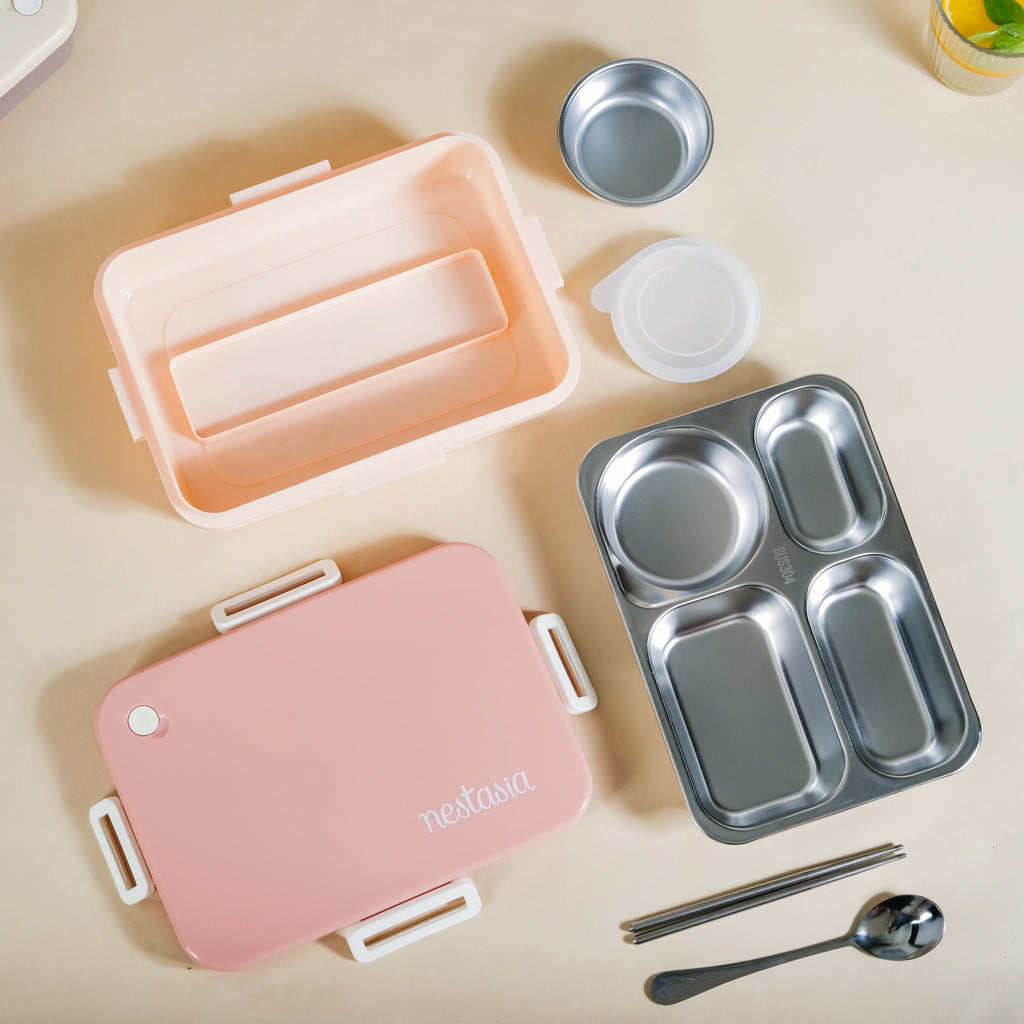 Lunch Box With 4 Compartments Pink 900ml Nestasia