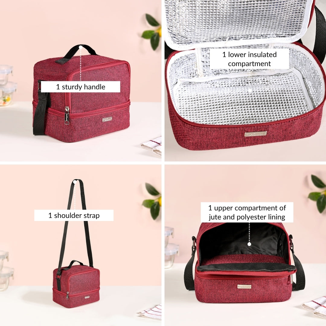 Lunchmate Sustainable Duo Compartment Lunch Bag Red Nestasia