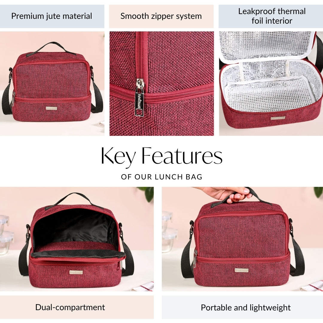 Lunchmate Sustainable Duo Compartment Lunch Bag Red Nestasia