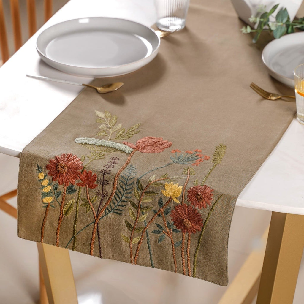 Lush Floral Embroidery Dining Table Runner Nestasia