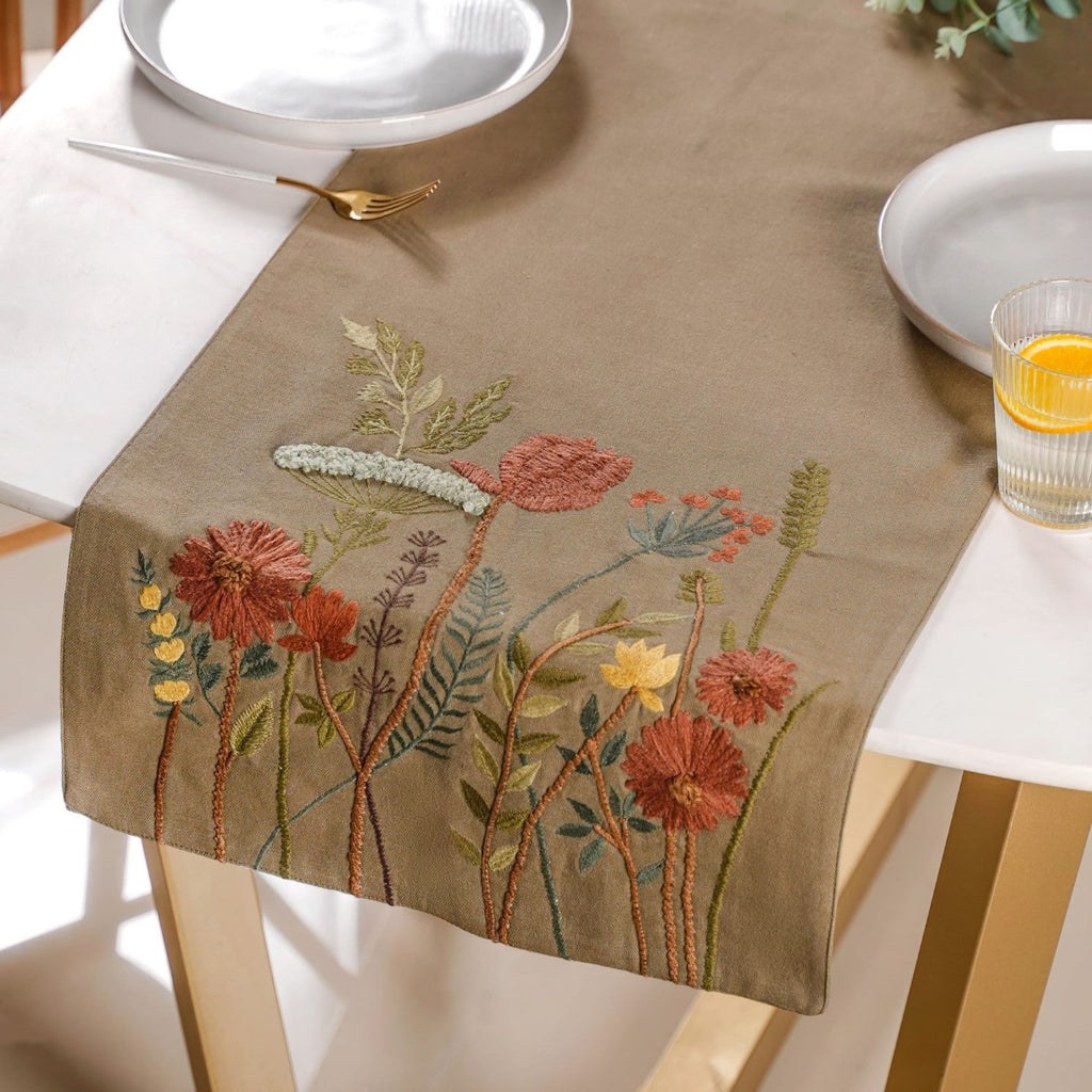 Lush Floral Embroidery Dining Table Runner Nestasia