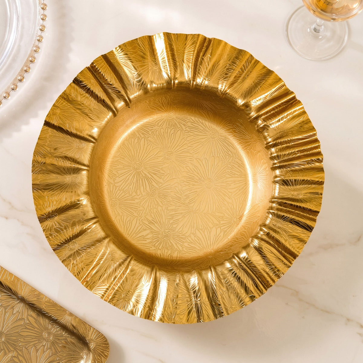 Embossed Sunburst Gold Ruffled Urli Bowl 1800ml Nestasia