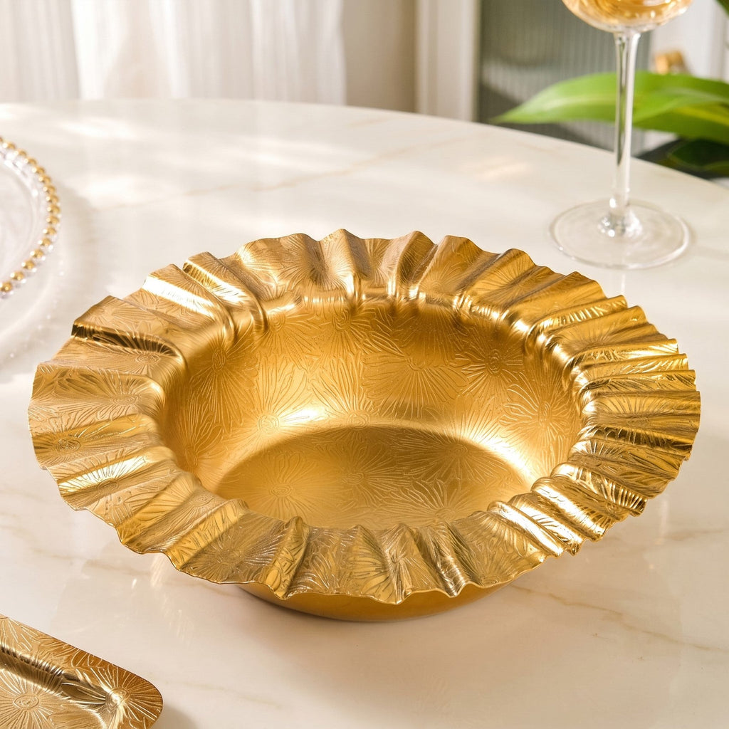 Embossed Sunburst Gold Ruffled Urli Bowl 1800ml Nestasia