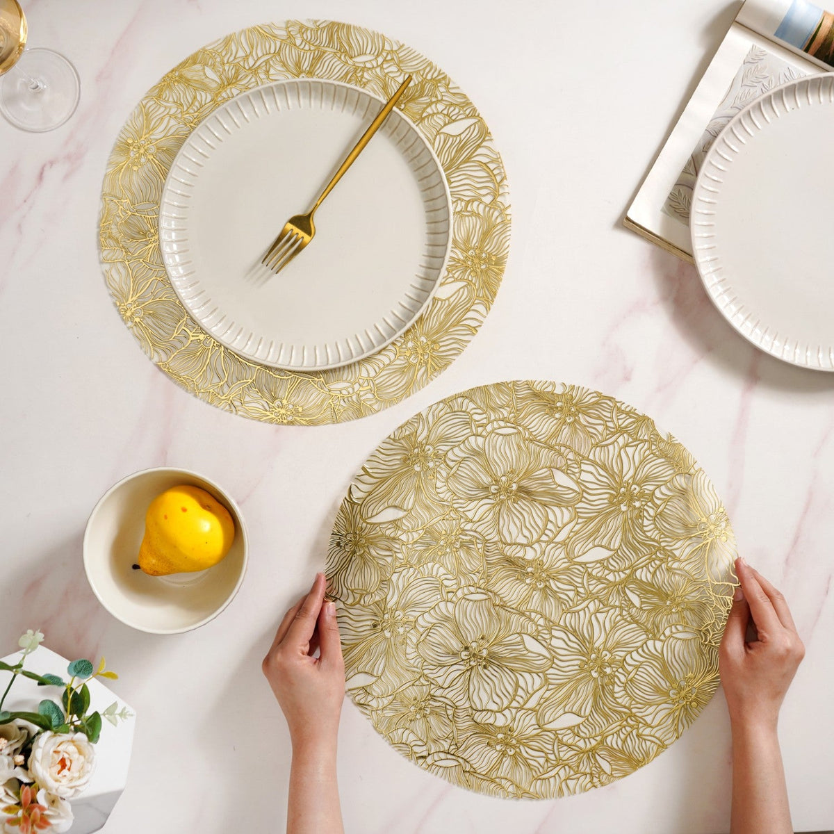 Luxe Floral Table Mat Metallic Gold Set Of 6 Nestasia