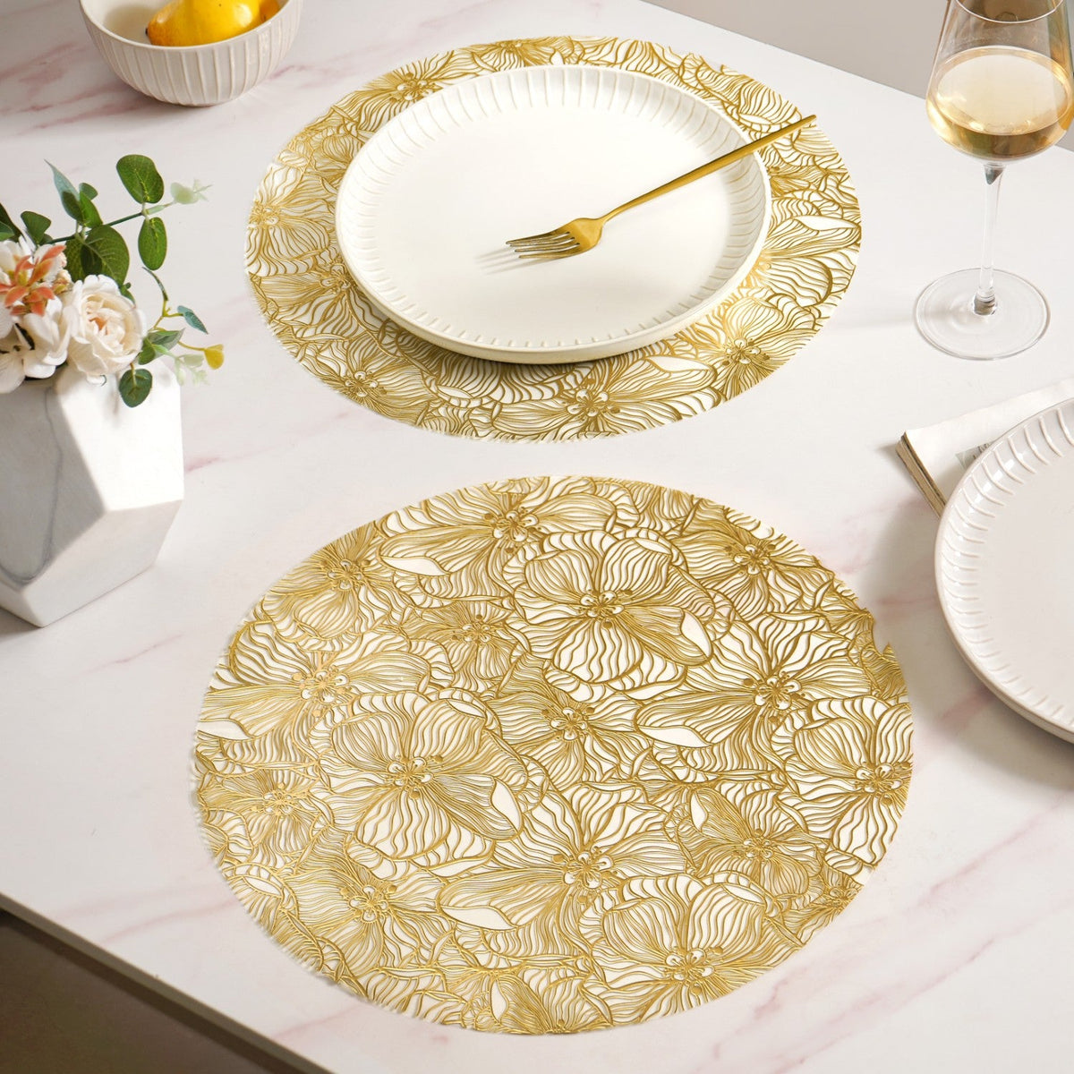 Luxe Floral Table Mat Metallic Gold Set Of 6 Nestasia