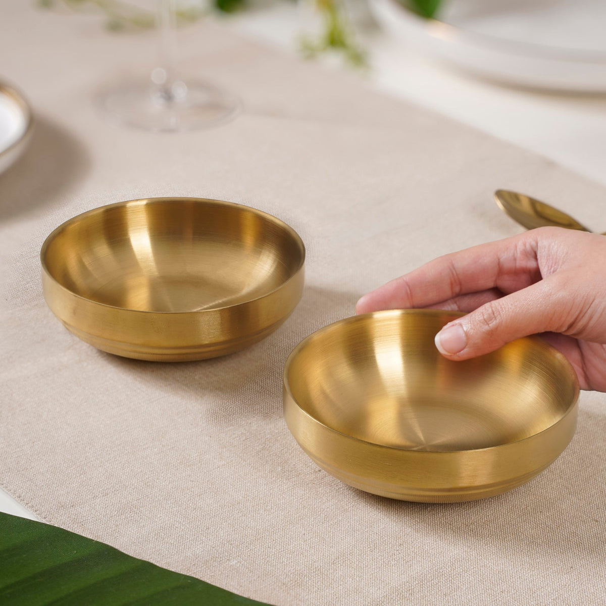 Luxe Double Wall Gold Steel Snack Bowl Set Of 2 250ml Nestasia