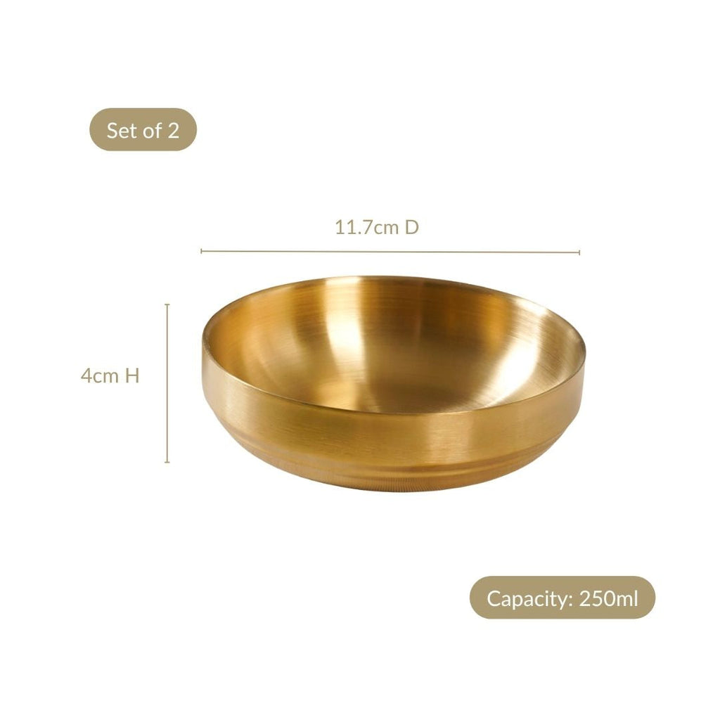 Luxe Double Wall Gold Steel Snack Bowl Set Of 2 250ml Nestasia