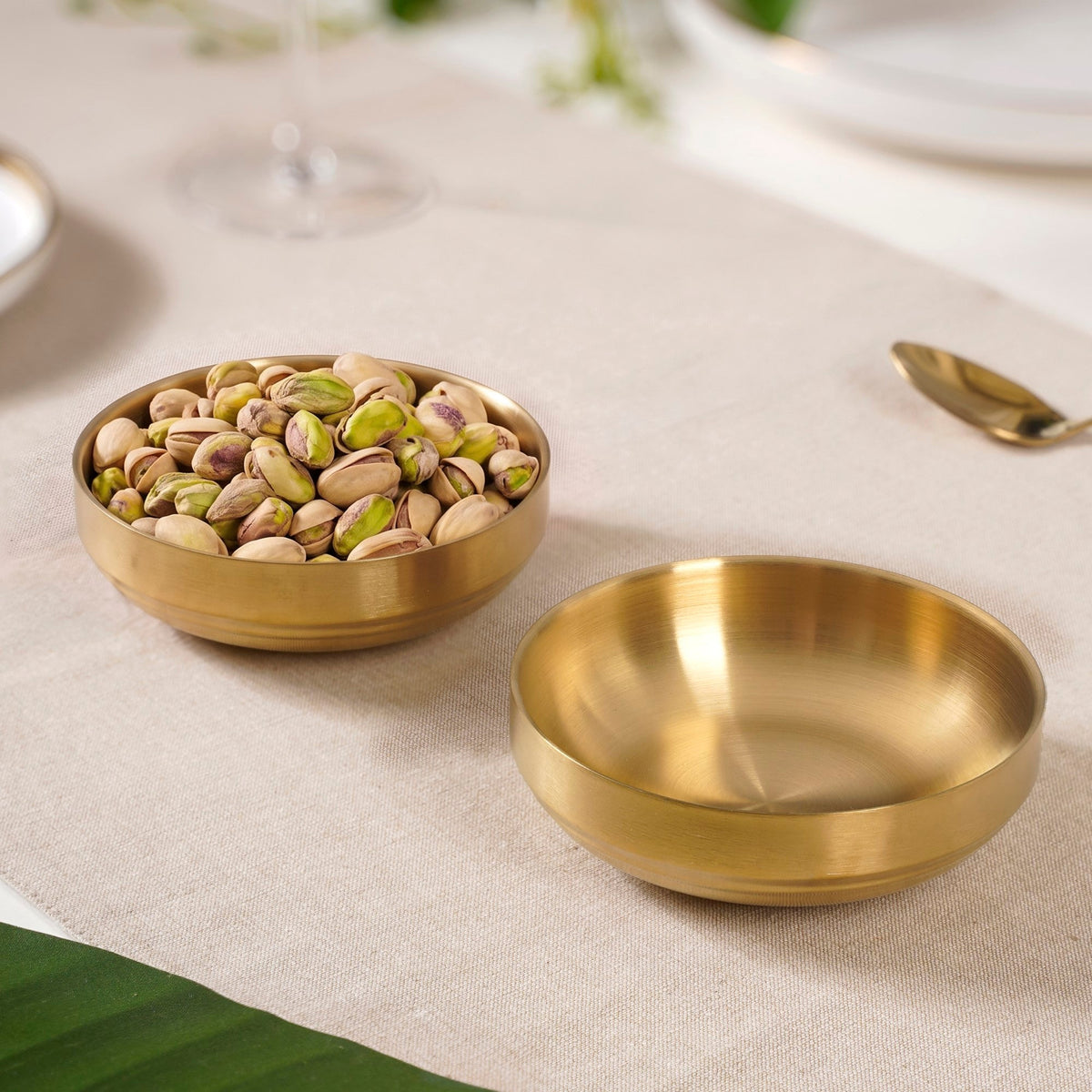 Luxe Double Wall Gold Steel Snack Bowl Set Of 2 250ml Nestasia