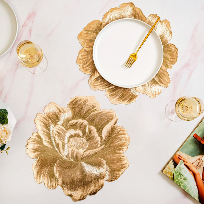 Luxe Peony Bloom Gold Table Mat Set Of 6 Nestasia
