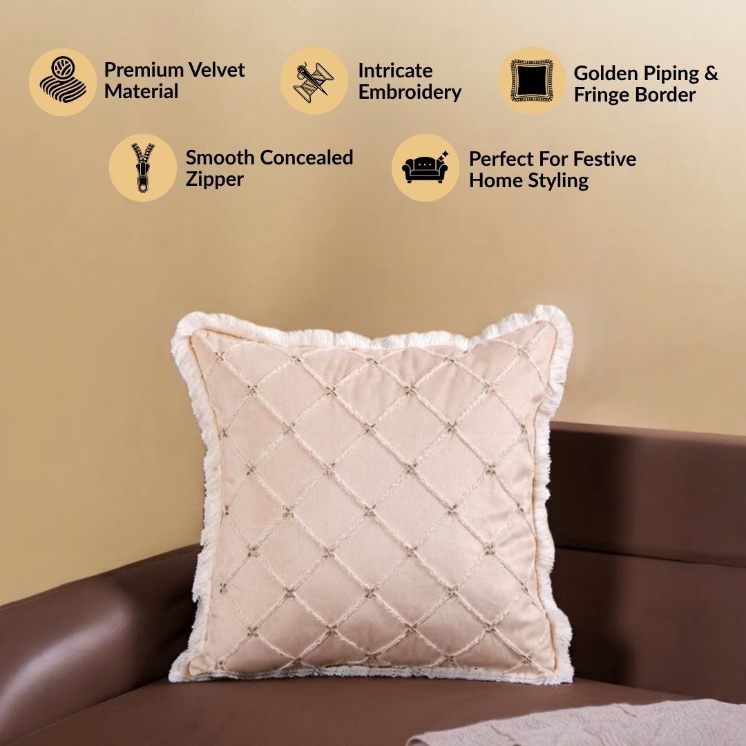 Luxe Lattice Embroidered Cushion Cover 40x40cm Nestasia