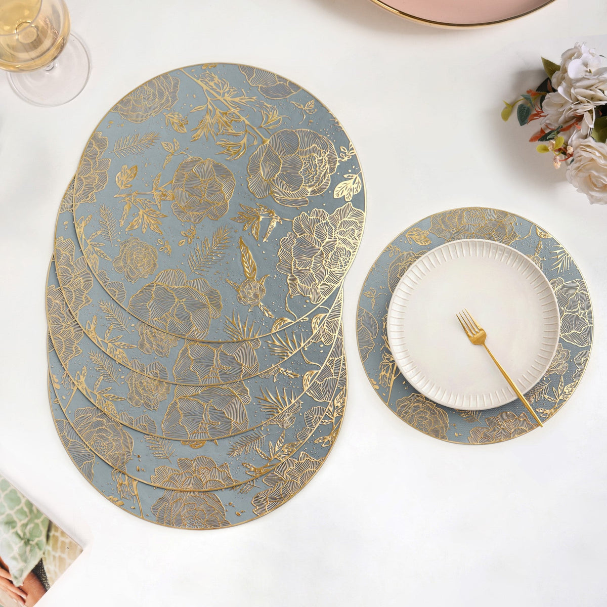 Luxe Grey Gold Table Mat Set Of 6 Nestasia