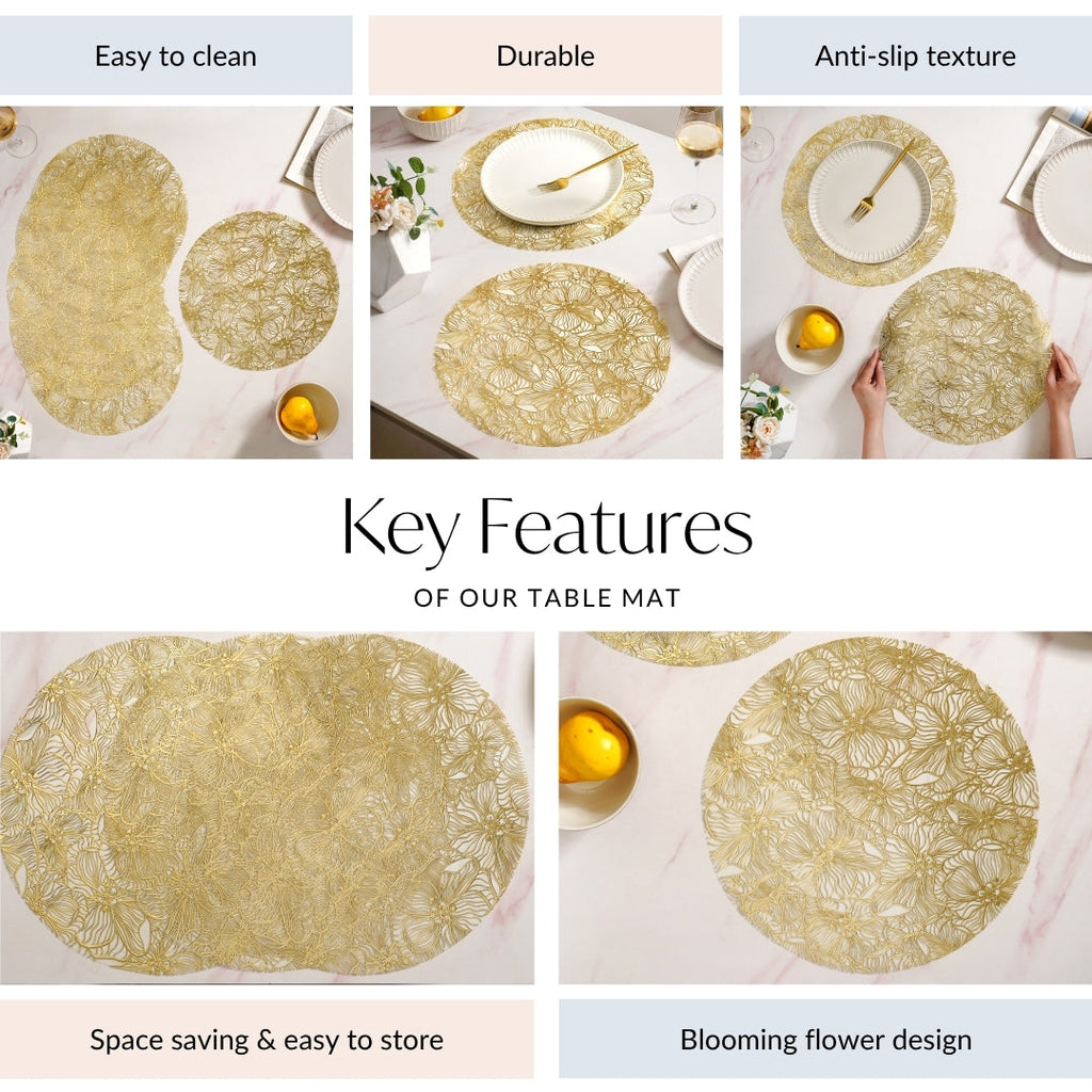 Luxe Floral Table Mat Metallic Gold Set Of 6 Nestasia