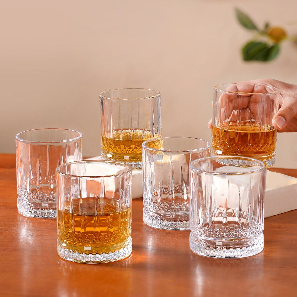 Set Of 6 Luxora Engraved Whiskey Glasses 380ml Nestasia