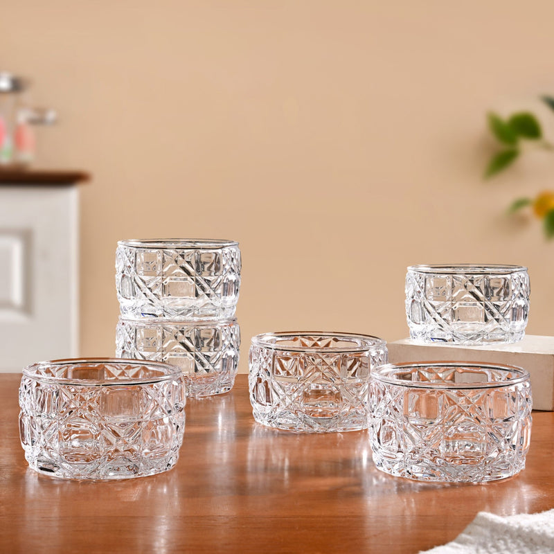 Luxury Embossed Glass Bowl Set Of 6 160ml Nestasia