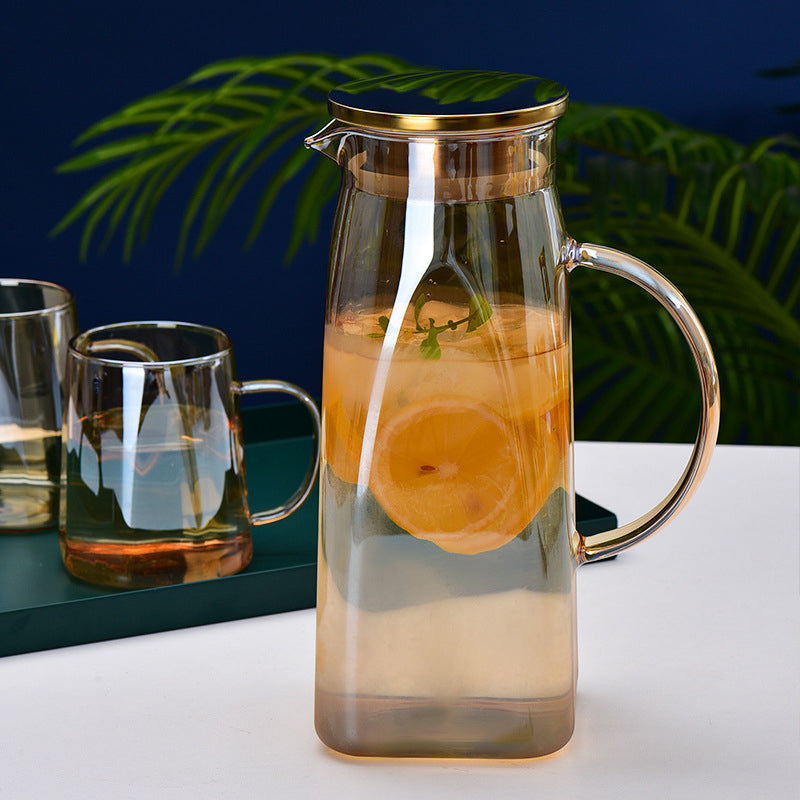 Amber Glass Jug and 4 Cups Set Nestasia