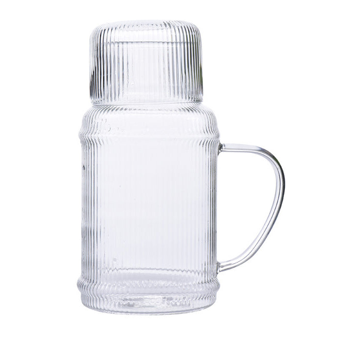 Modern Ribbed Glass Jug and Cup Set Nestasia