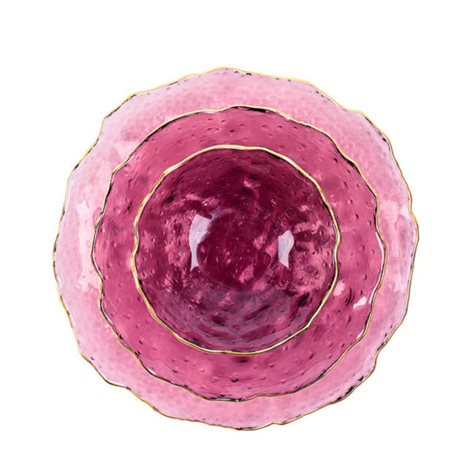 Glass Rose Dish Set of 3 Nestasia