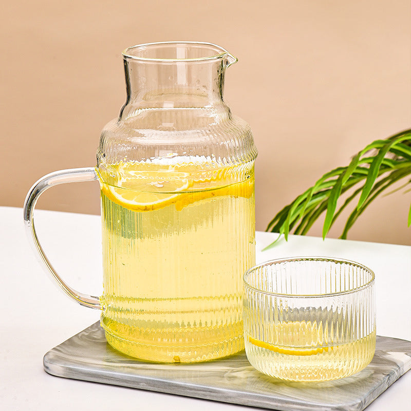 Modern Ribbed Glass Jug and Cup Set Nestasia