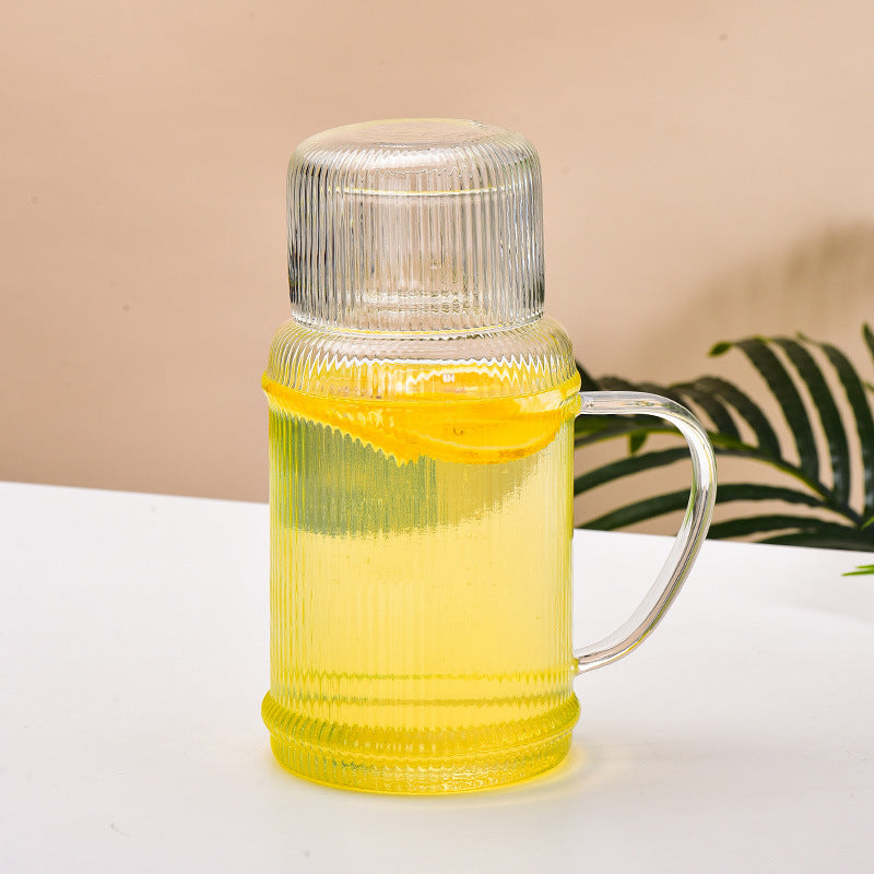 Modern Ribbed Glass Jug and Cup Set Nestasia