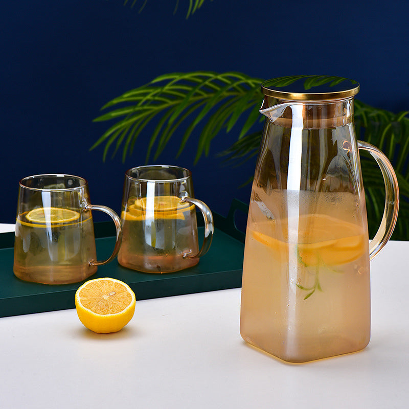 Amber Glass Jug and 4 Cups Set Nestasia