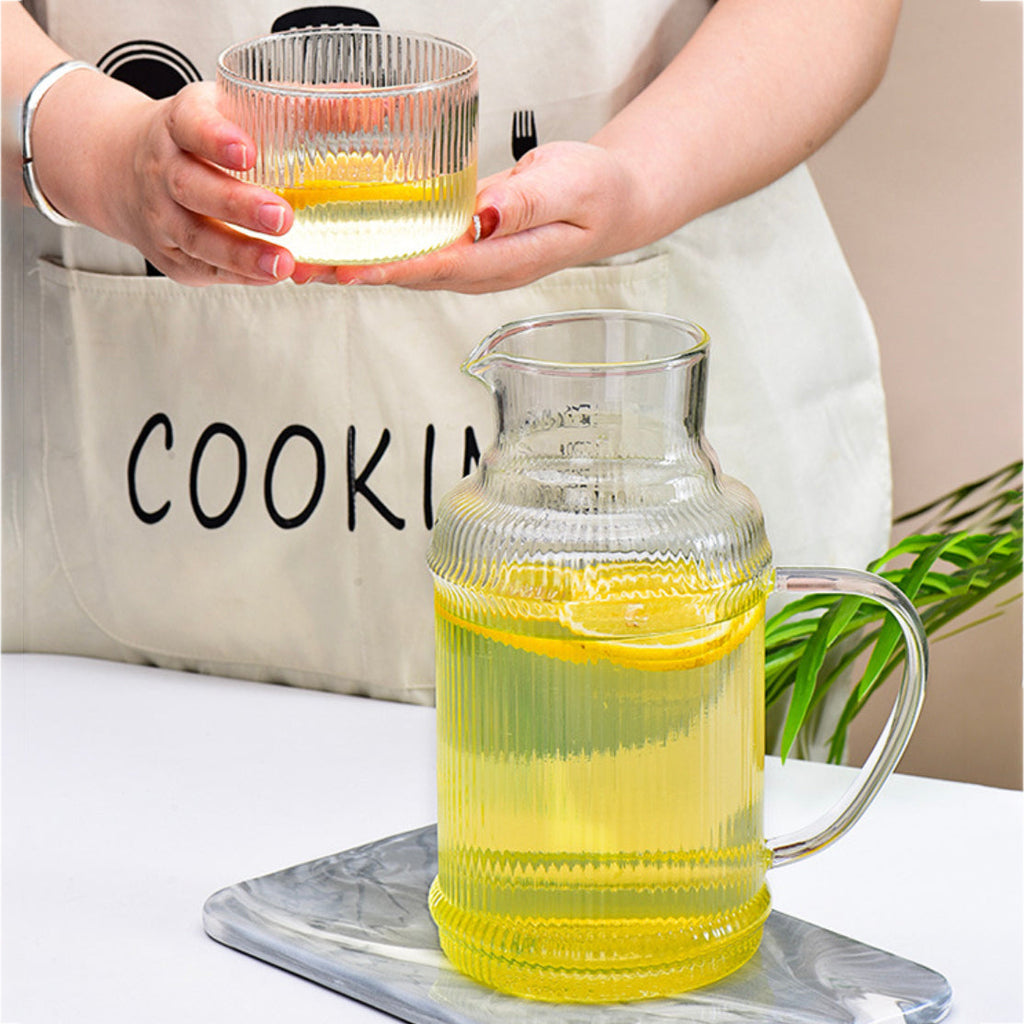 Modern Ribbed Glass Jug and Cup Set Nestasia
