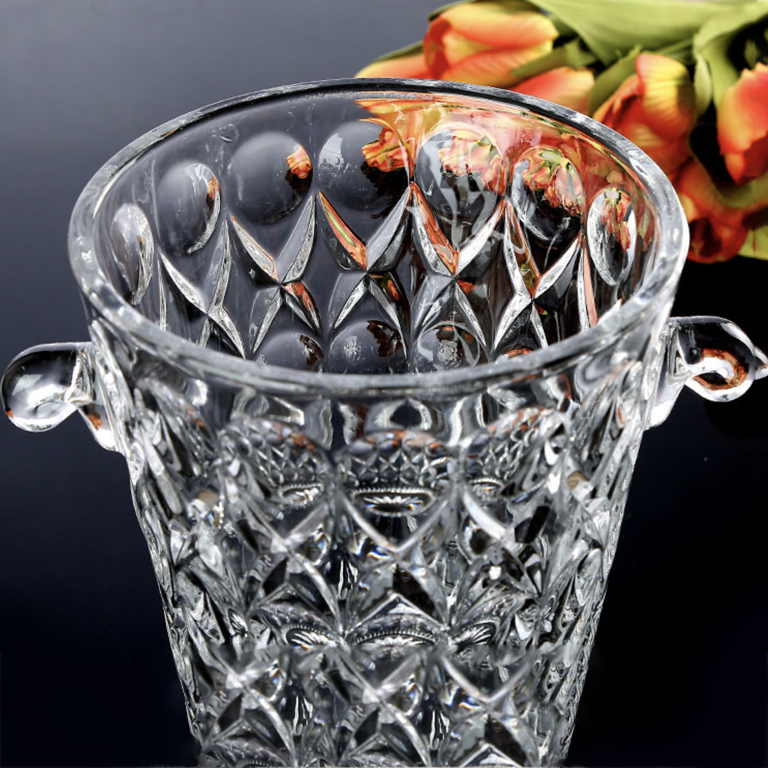 Textured Glass Ice Bucket With Handle Nestasia