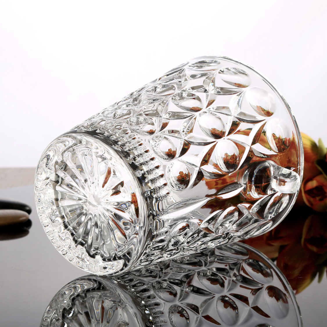 Textured Glass Ice Bucket With Handle Nestasia