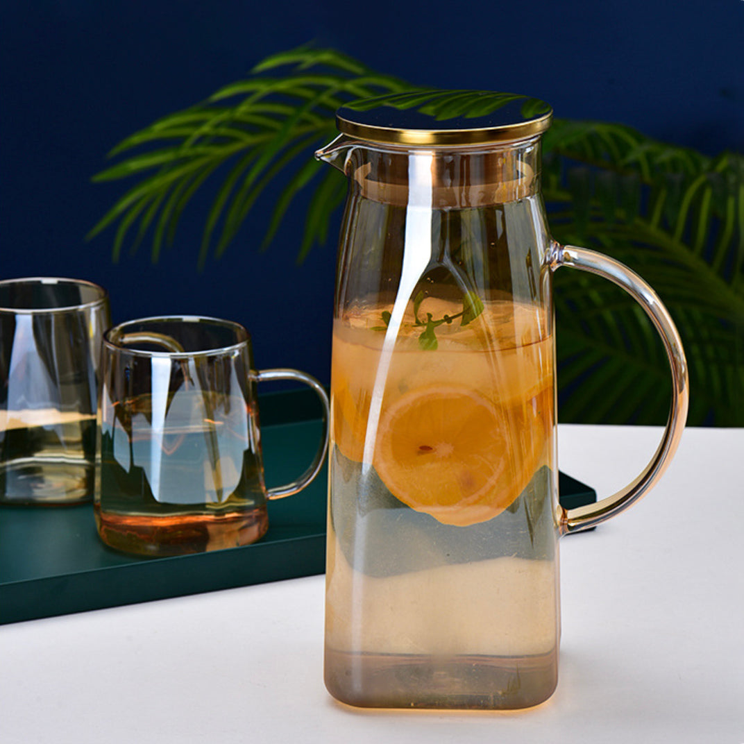 Amber Glass Jug and 4 Cups Set Nestasia