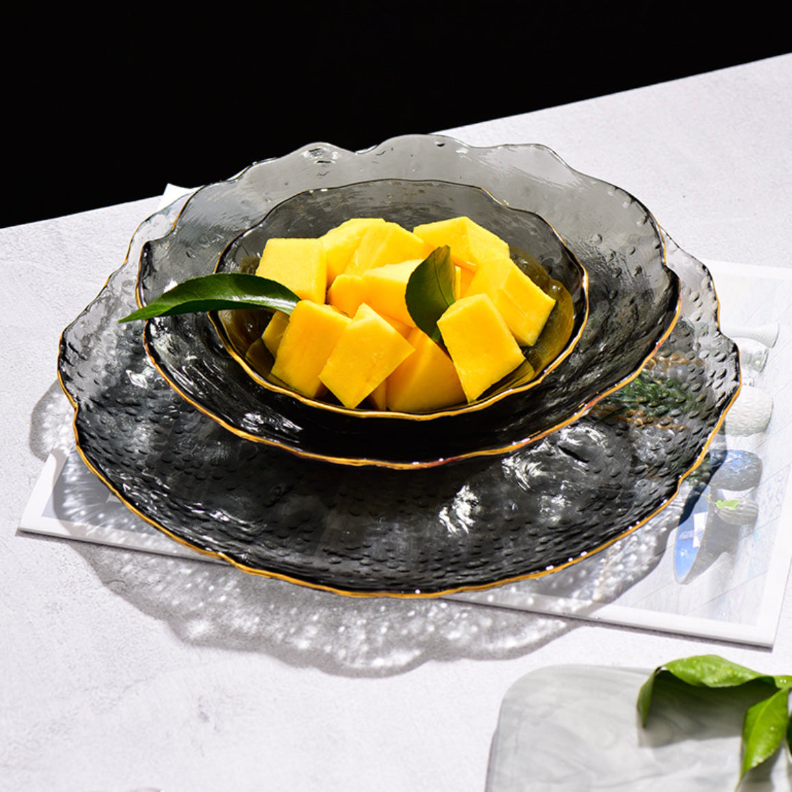 Glass Grey Dish Set of 3 Nestasia