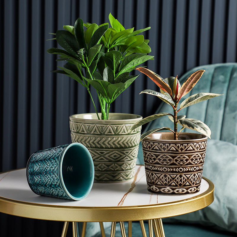 Intricate Texture Sage Green Pot Nestasia