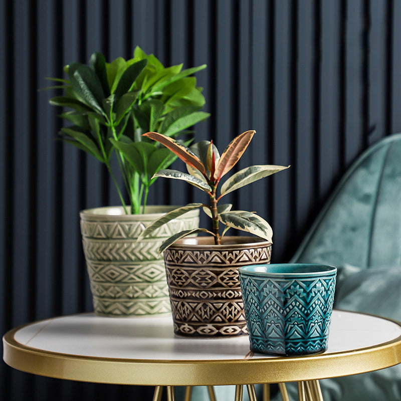 Intricate Texture Sage Green Pot Nestasia