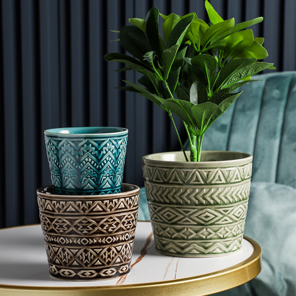 Intricate Texture Sage Green Pot Nestasia
