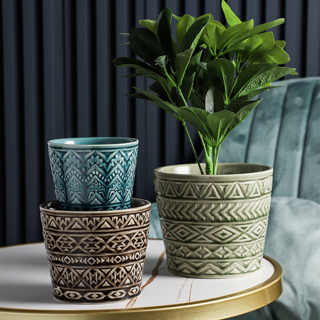 Intricate Texture Sage Green Pot Nestasia