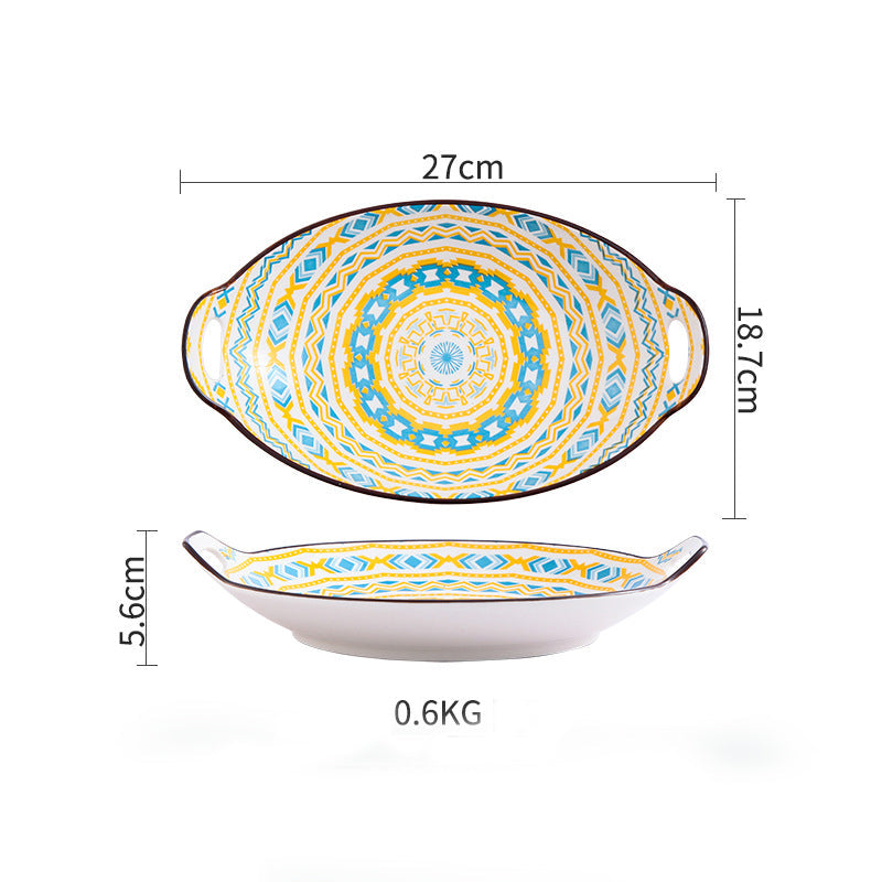 Mandala Spiral Ceramic Baking Plate With Handle Nestasia
