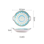 Mandala Blue Ceramic Round Plate With Handle Nestasia