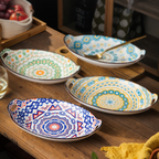 Mandala Blue Ceramic Baking Plate With Handle Nestasia