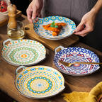 Mandala Blue Ceramic Round Plate With Handle Nestasia