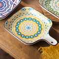 Mandala Yellow Spiral Square Ceramic Plate With Handle Nestasia