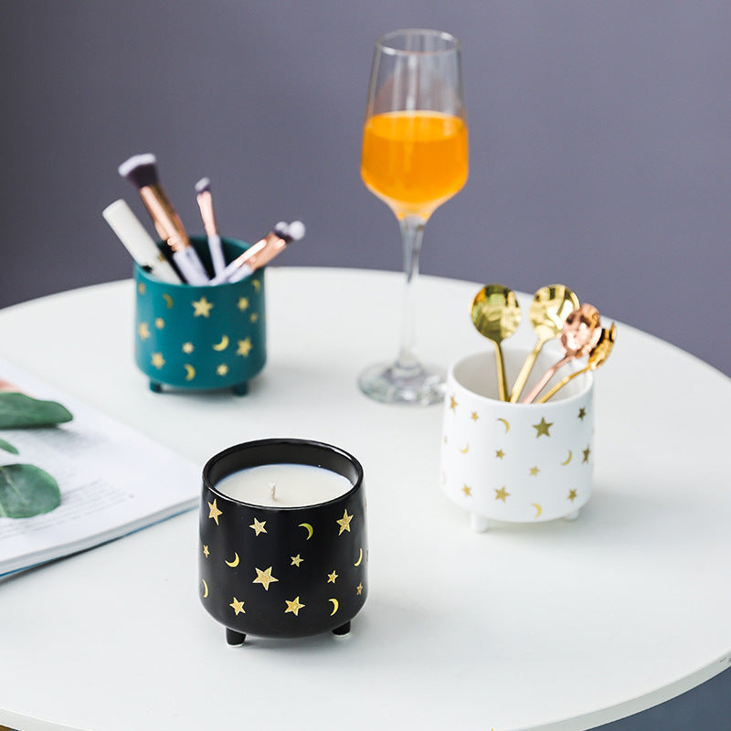 Stars and Moons Black Ceramic Planter Small Nestasia