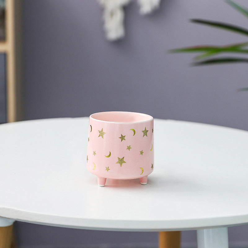 Stars and Moons Pink Ceramic Planter Small Nestasia