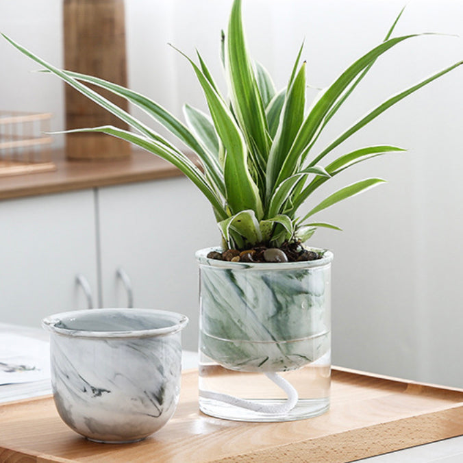Modern Grey Ceramic Planter With Glass Stand Nestasia