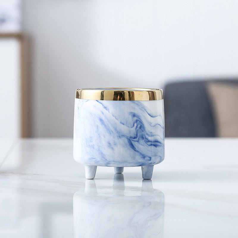 Luxe Ceramic Marble Planter Blue With Legs Nestasia