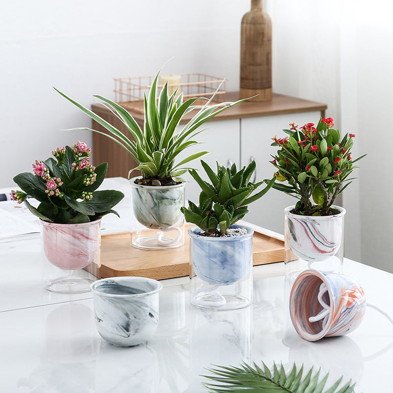 Modern Pink Ceramic Planter With Glass Stand Nestasia