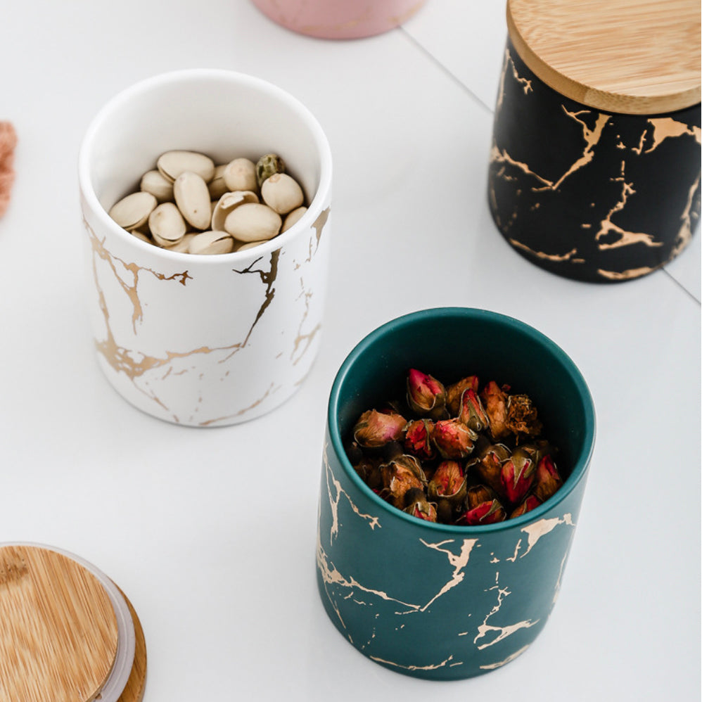 Auric Marble White Jar with Lid Nestasia