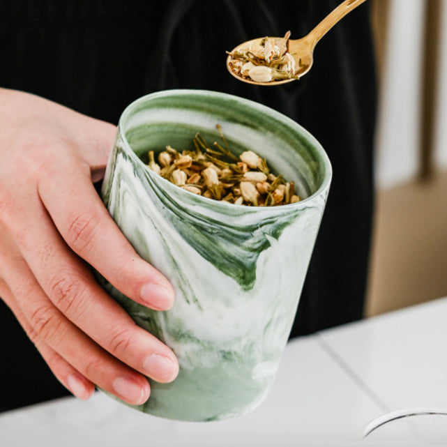 Marble Green Jar with Lid Nestasia