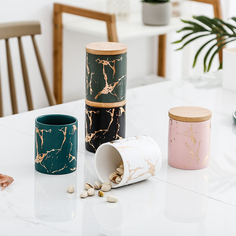 Auric Marble White Jar with Lid Nestasia
