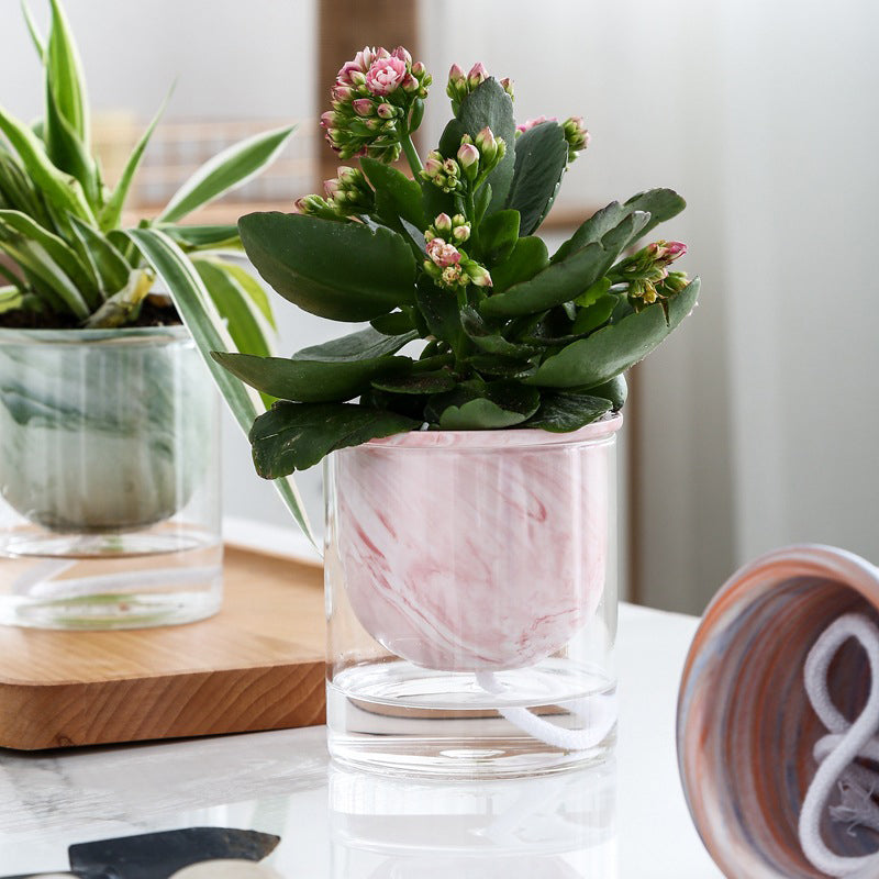 Modern Pink Ceramic Planter With Glass Stand Nestasia