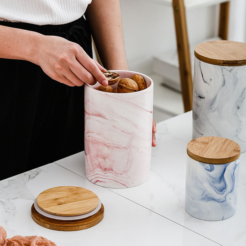 Marble Blue Jar with Lid Nestasia